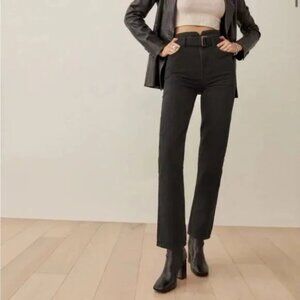 Reformation - Cynthia Belted High Rise Straight Jeans (Faded Black)